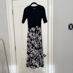 En Saison black Ribbed Knit mixed media midi dress